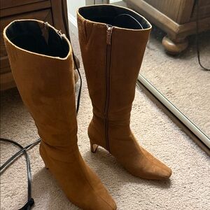 Brown Faux Suede Knee-High Boots